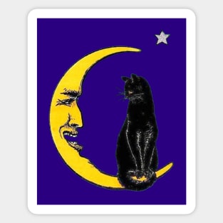 Black Cat On Crescent Moon Sticker